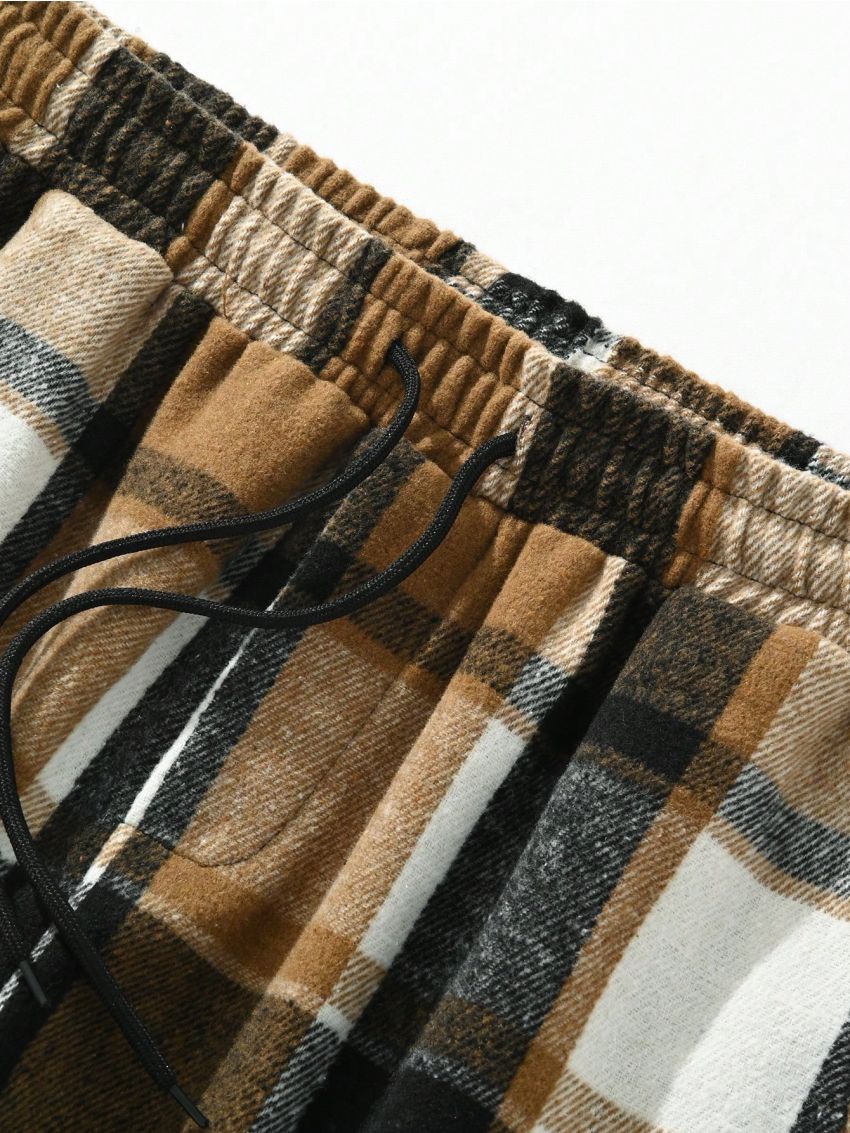 Manfinity Hypemode Men's Plaid Drawstring Waist Slant Pocket Straight Pants
