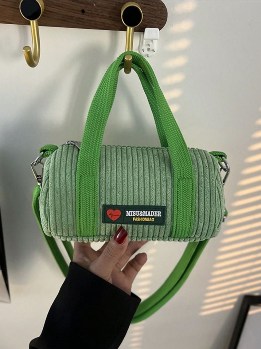 Fashionable & Simple Green Corduroy Women's Handbag