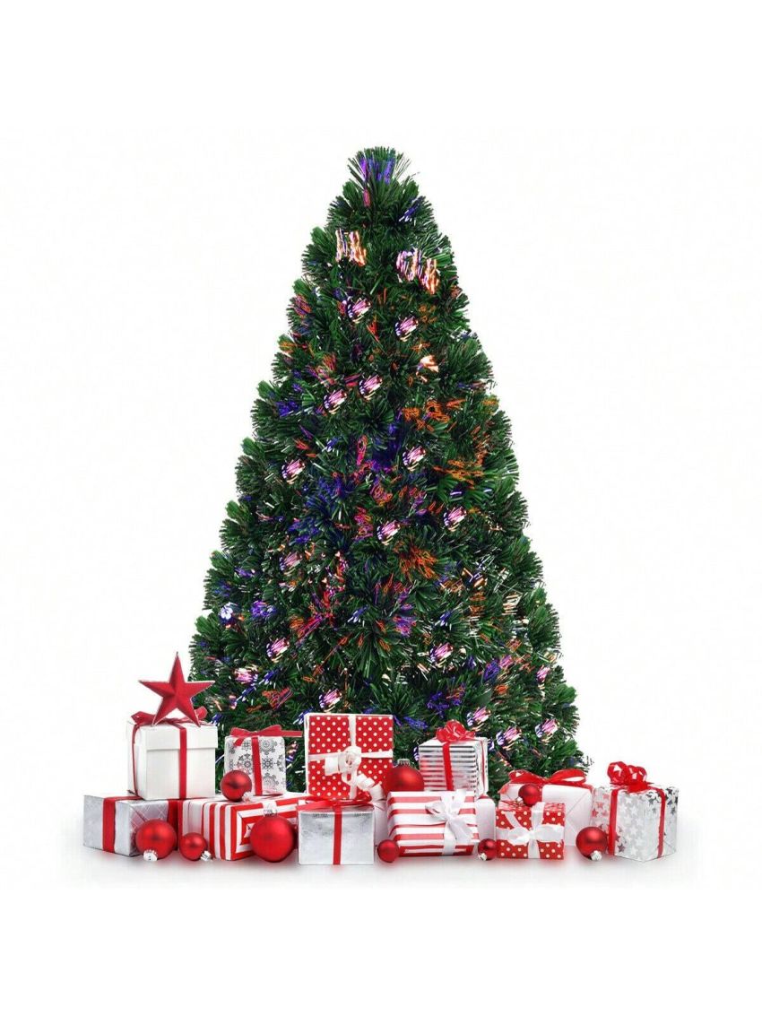 Gymax Pre-Lit Fiber Optic 5' Artificial Christmas Tree PVC Tips Metal Stand