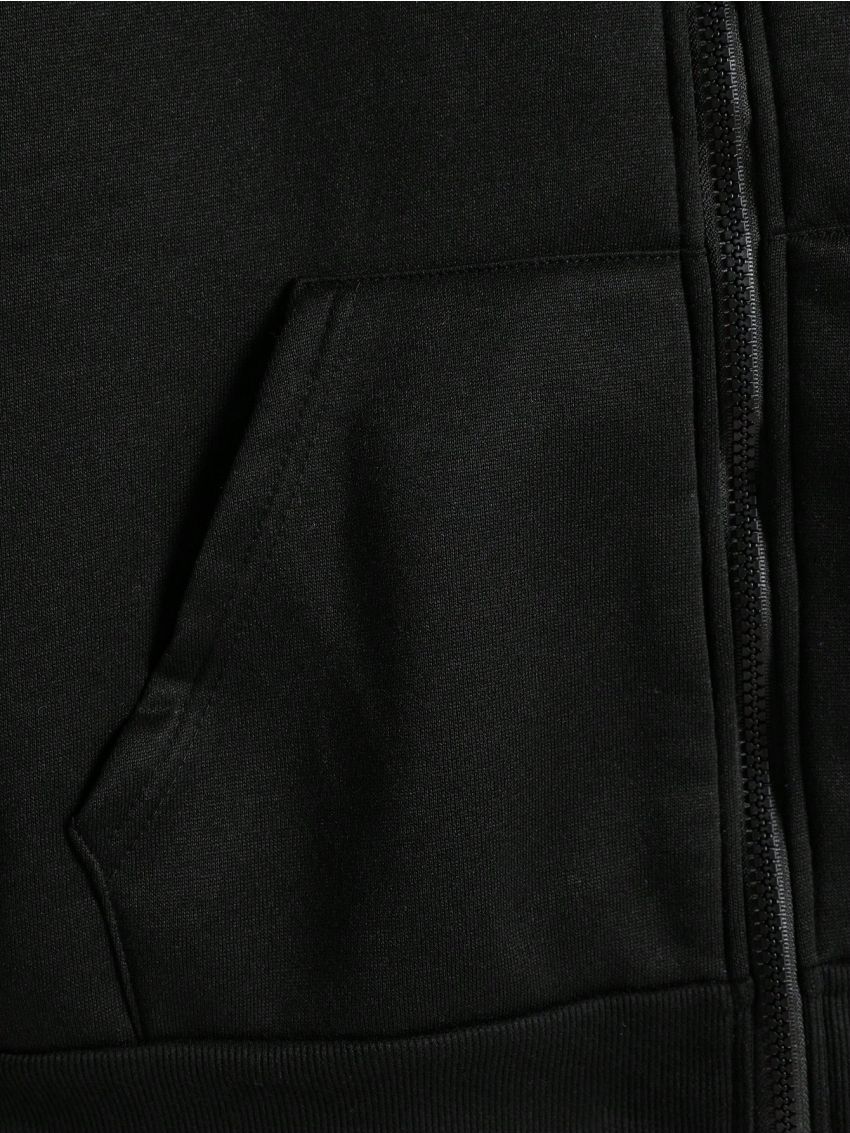 Men's Slogan Printed Kangaroo Pocket Hooded Sweatshirt With Thermal Lining And Zipper