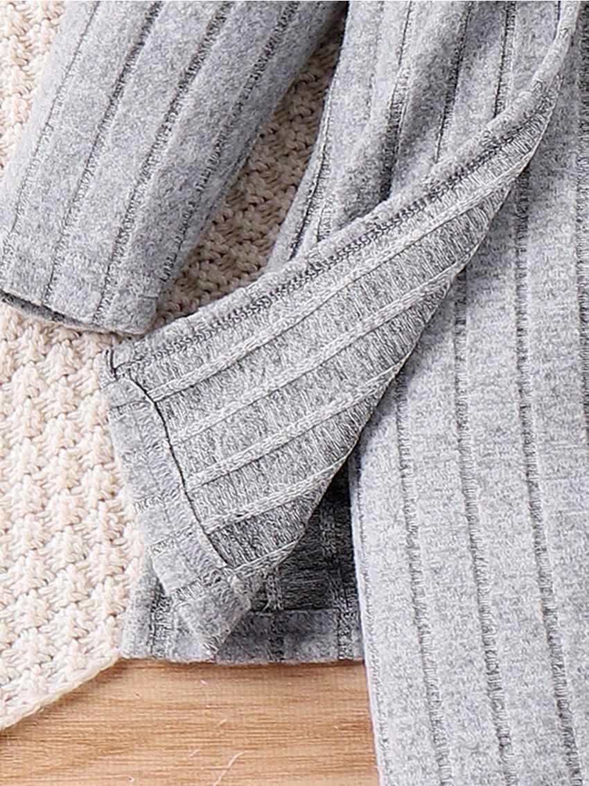 Toddler Girls' Ribbed Knit Jumpsuit With Vest And Cardigan Two Piece Set