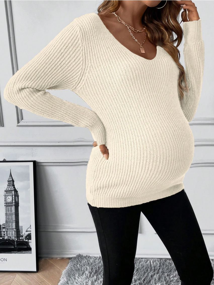Maternity V-Neck Long Sleeve Sweater
