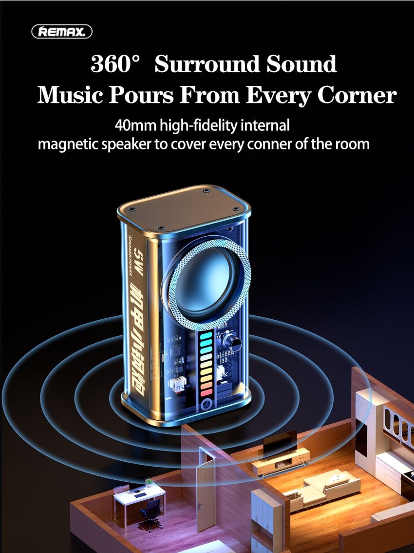 Remax Outdoor Portable Wireless Speaker,2-speaker Interconnection for 3D Surround Sound,Shocking Heavy Bass,2-device Interconnection,Suitable For Travel, Camping, Party,FCC&CE Certification,Black