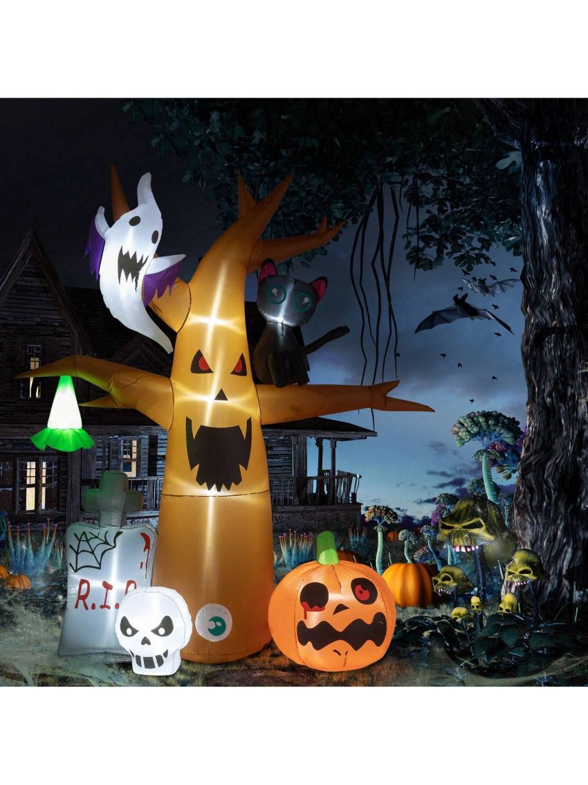 8 FT Halloween Inflatables Tree with Ghosts Pumpkin Tombstone, Inflatable Halloween Decorations  with Built-in  LEDs , Blow Up Yard Decorations for Garden Yard Lawn