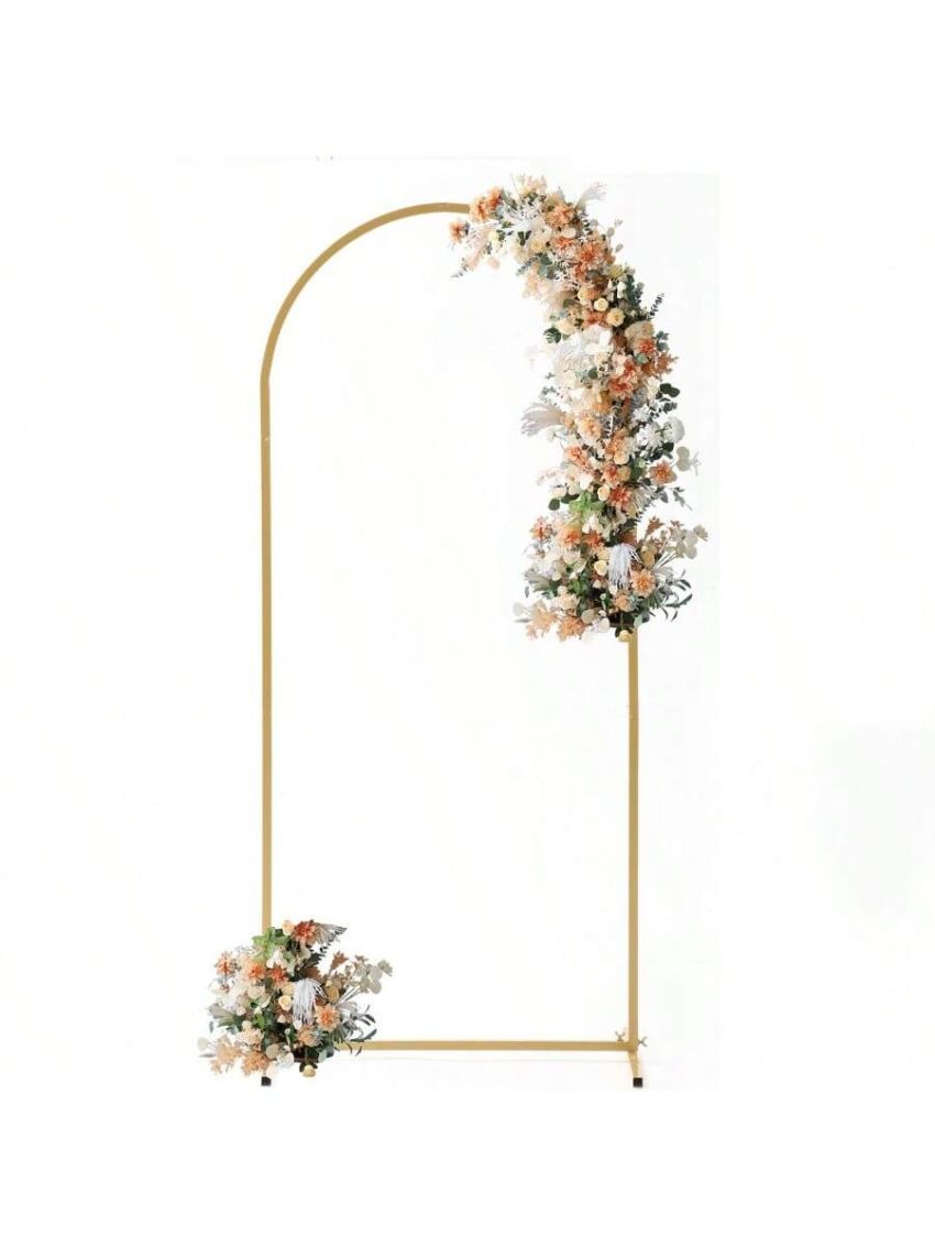 6FTx2.6FT Gold Wedding Arch Backdrop Stand Metal Arched Frame Gold Balloon Arch Stand for Ceremony,Birthday,Wedding Decoration,Gold