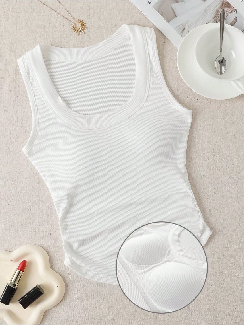 SHEIN EZwear Summer Round Neck Bra Free Tank Top With Padding