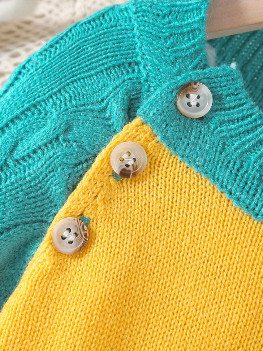 Baby Girls' Color Block Letter Patchwork Sweater Jumpsuit With Raglan Sleeve