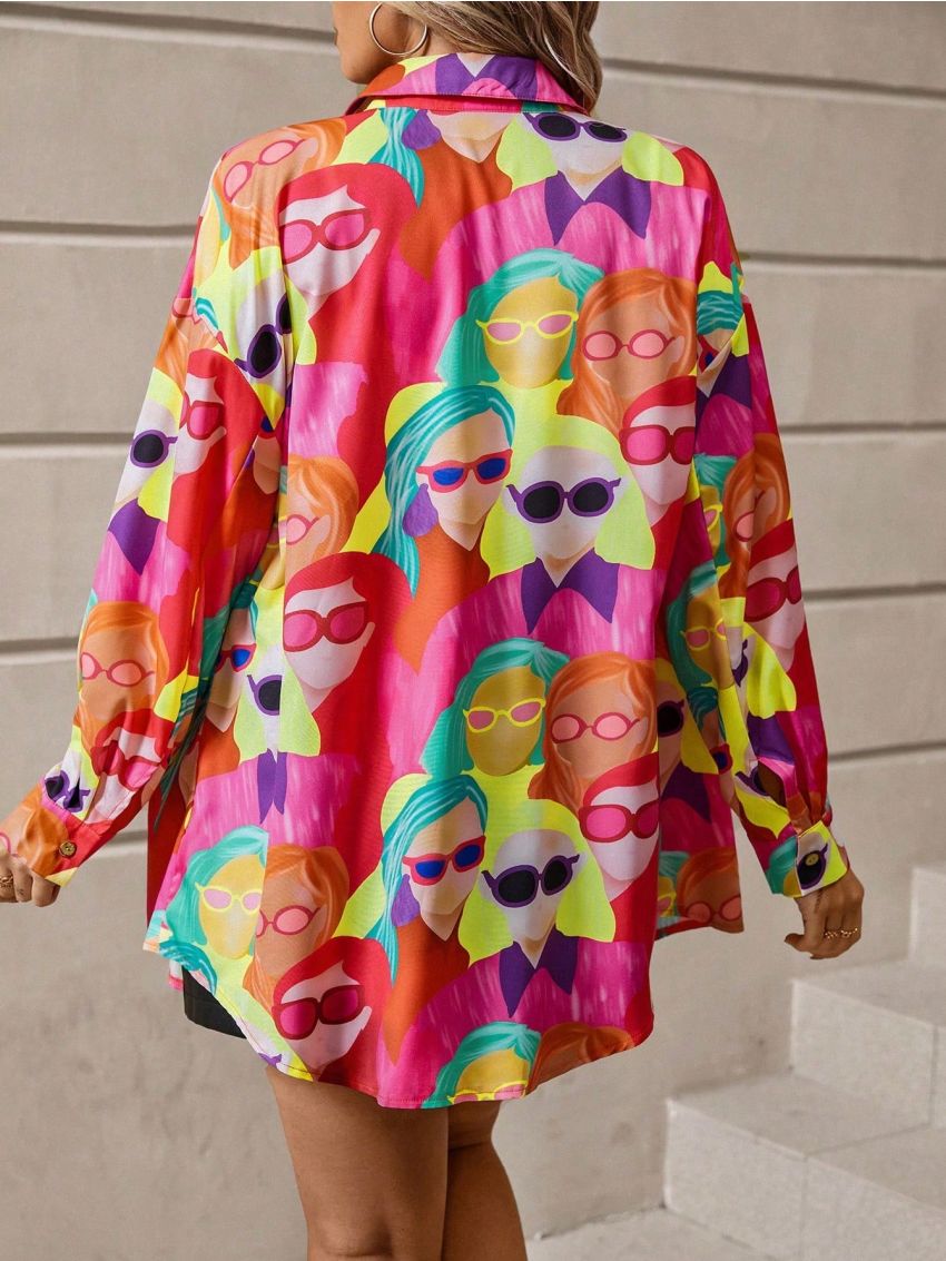 Women's Plus Size Character Printed Button Front Shirt