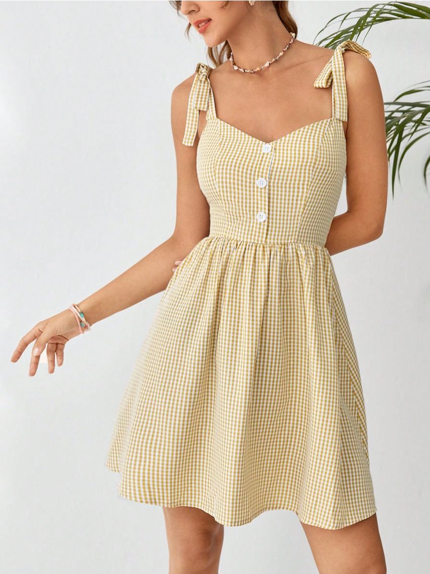 SHEIN WYWH Gingham Print Tie Shoulder Cami Dress