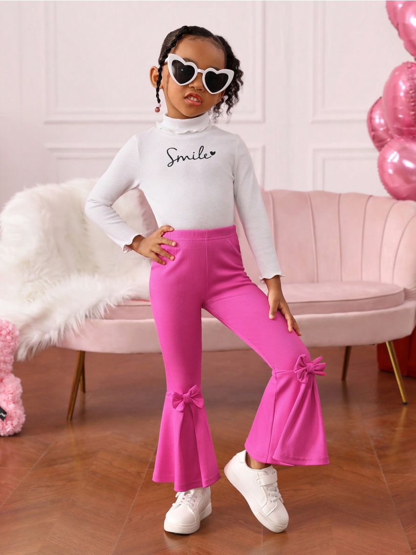 SHEIN Girls' Casual Knit Solid Color Bell Bottom Pants For Street Style