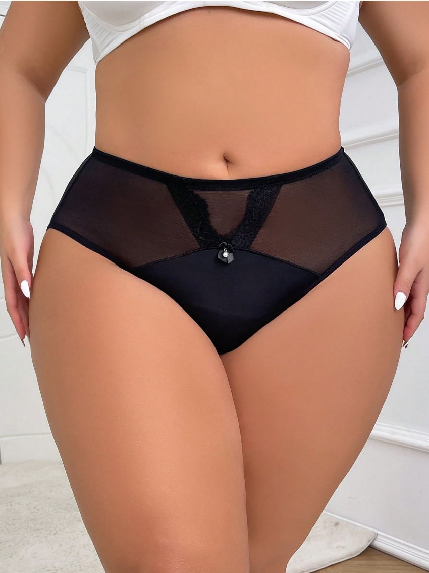Plus Size Women'S Mesh Patchwork Panties