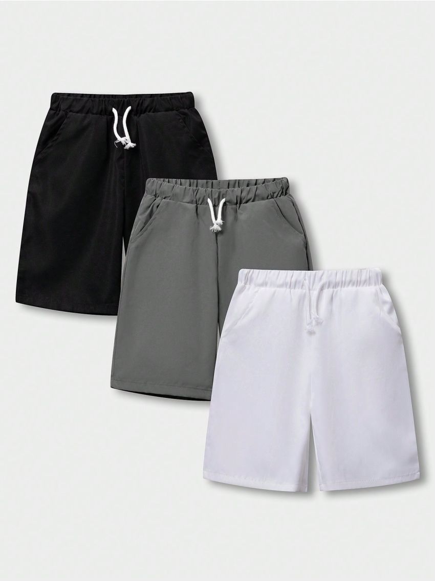 SHEIN Kids EVRYDAY Tween Boys' Tween 3pcs Casual Comfortable Elastic Waist Shorts With Drawstring