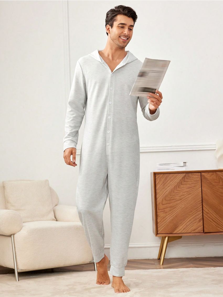 Men'S Hooded Long Sleeve Jumpsuit Home Clothes
