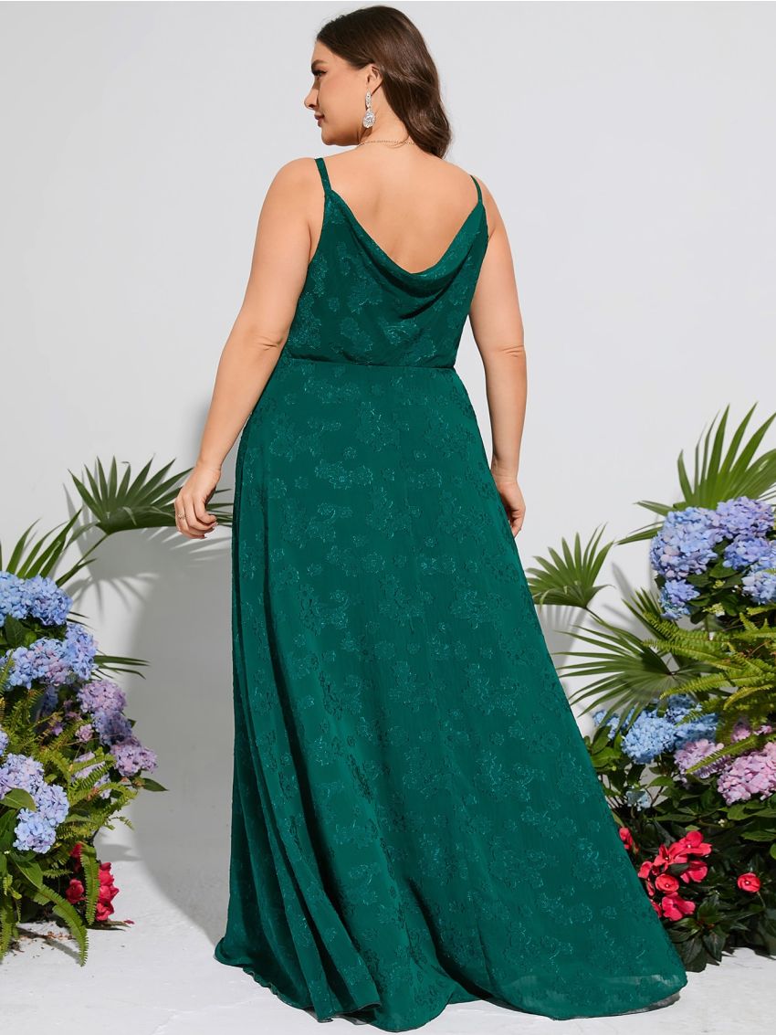 Plus Jacquard Draped Collar Cami Bridesmaid Dress