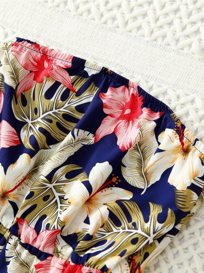 SHEIN Girls Tropical Print Tube Romper