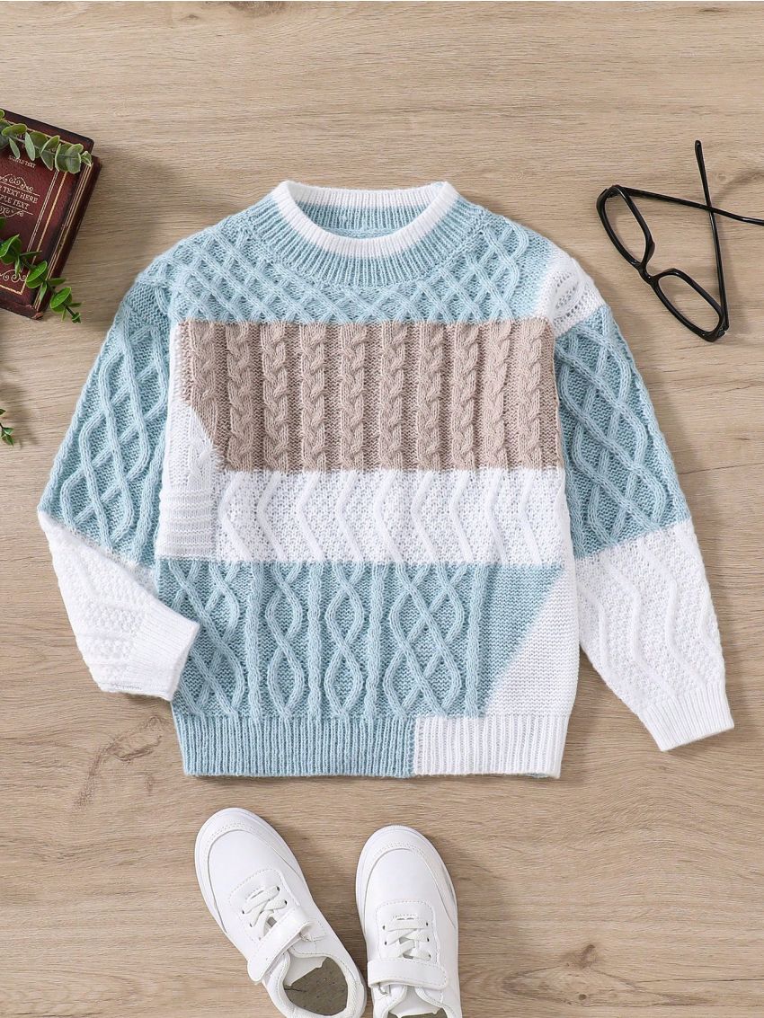 Boys' Color-Block Long Sleeve Pullover Sweater