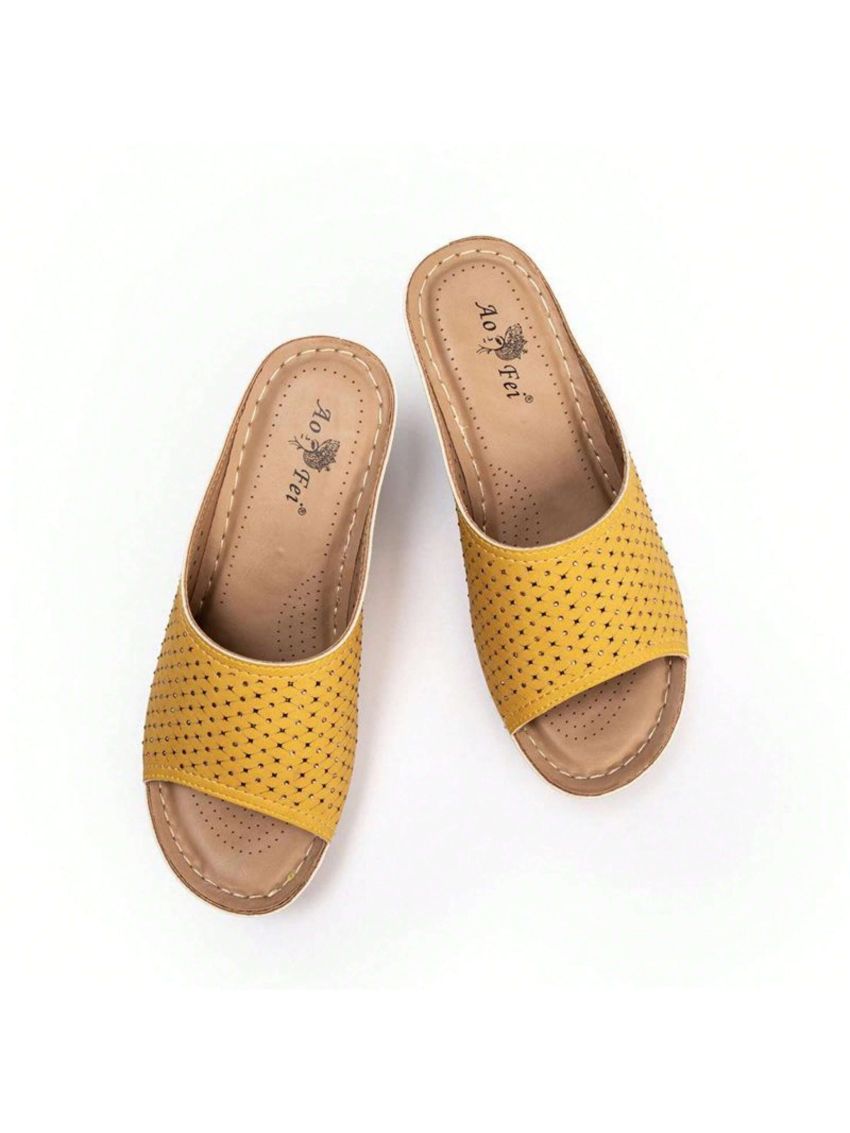 Women's Vintage Stitching Open Toe Fish Mouth Orthopedic Sandals Slope Heel Thick Bottom Slip On Wedge Slippers Arch Support Casual Comfortable Sandals