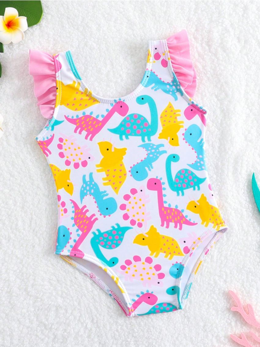 SHEIN Baby Girl Cartoon Dinosaur Printed One Piece Swimsuit