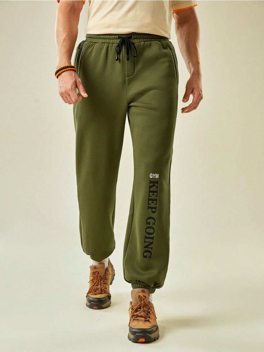 SHEIN In My Nature Men Letter Graphic Drawstring Waist Drawstring Waist Thermal Lined Sweatpants