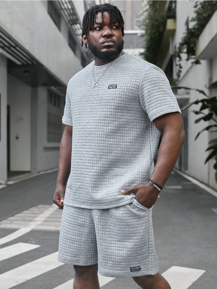 Manfinity Homme Men'S Plus Size Round Neck Short Sleeve T-Shirt And Shorts Knitted Casual Two Piece Set