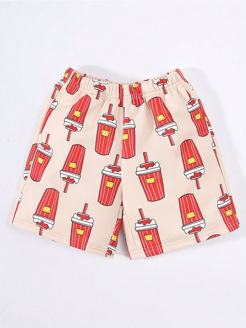 SHEIN Kids QTFun 3pcs/Set Toddler Boys' Breathable And Comfortable Shorts Printed With Hamburgers, Cola, And Fries Pattern For Spring And Summer