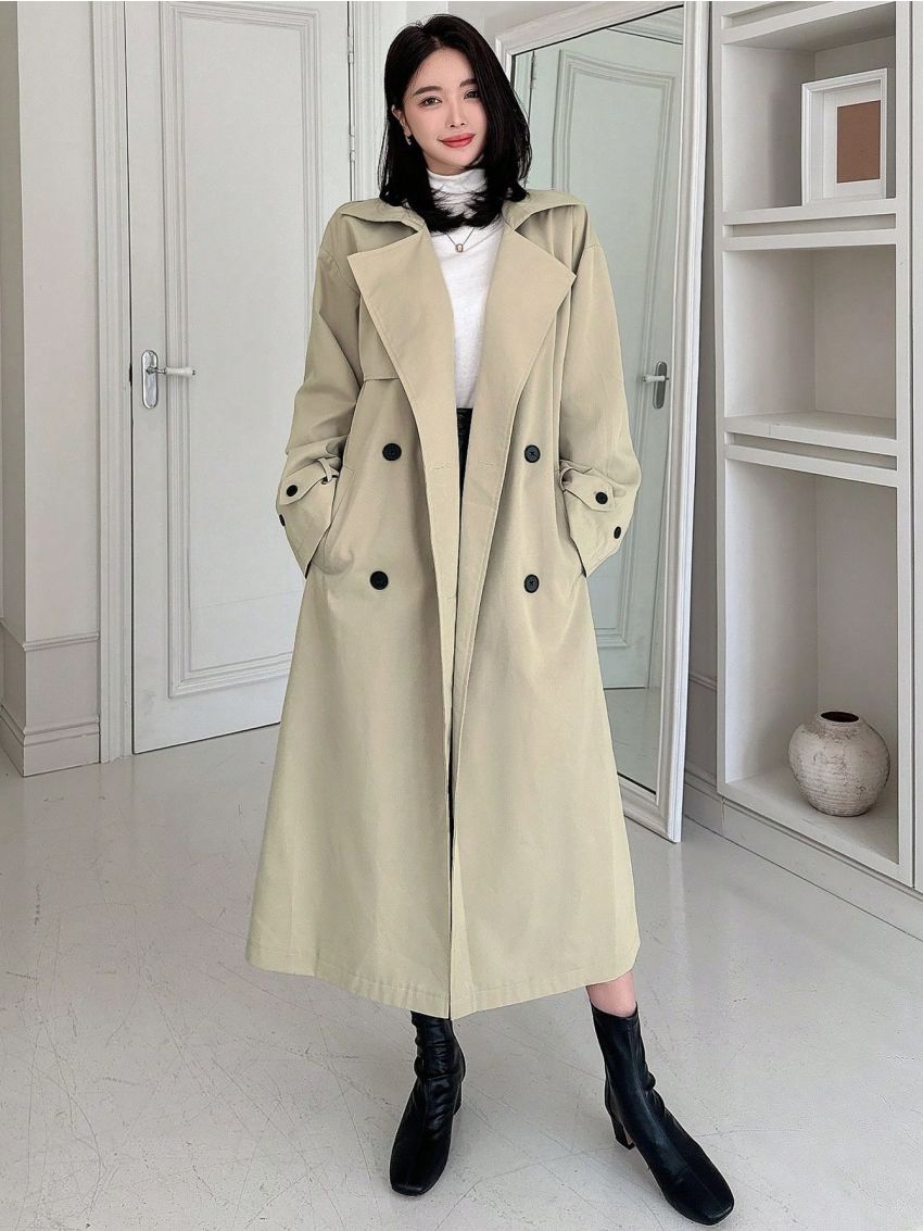 DAZY Women'S Double Breasted Belted Trench Coat Jacket