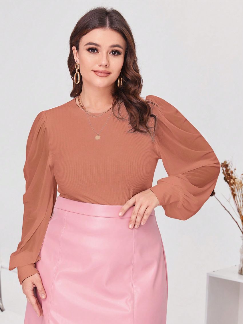 SHEIN Clasi Plus Solid Lantern Sleeve Top