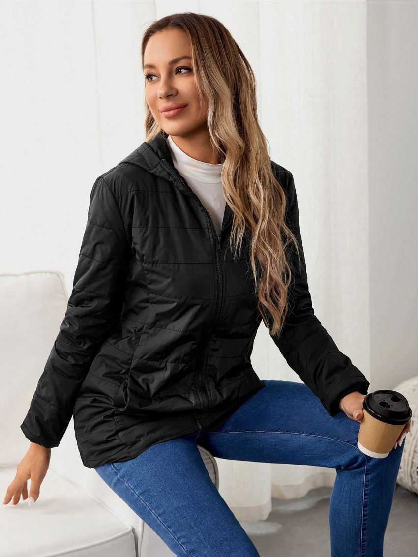 SHEIN Maternity Zip Up Drawstring Hooded Puffer Coat