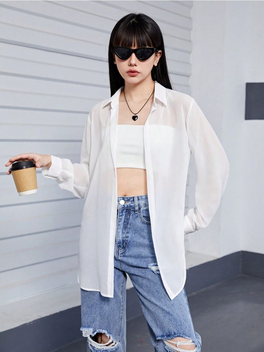 Teen Girls' Long Sleeve Semi-Transparent Jacket