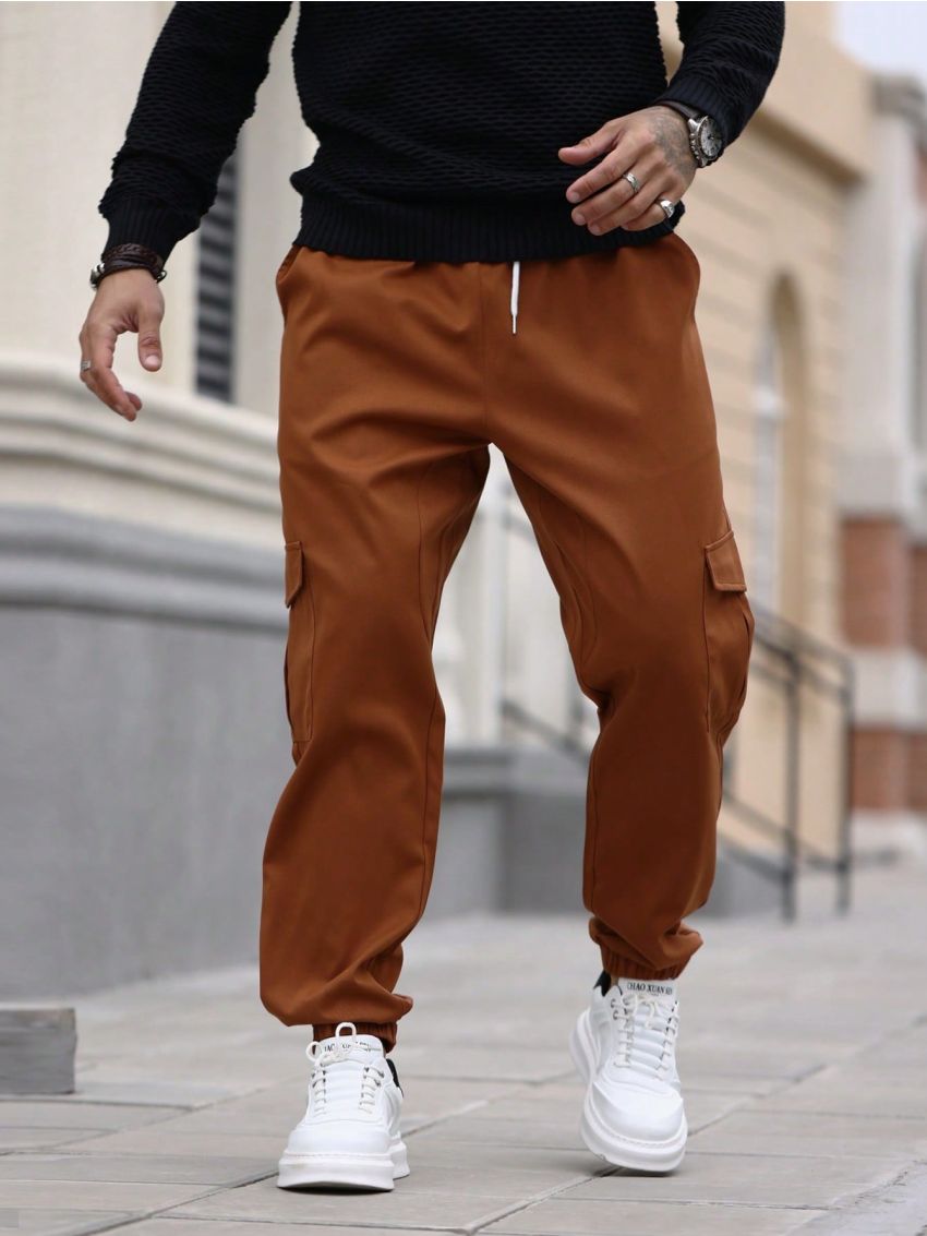 Manfinity Homme Men's Solid Color Drawstring Work Pants