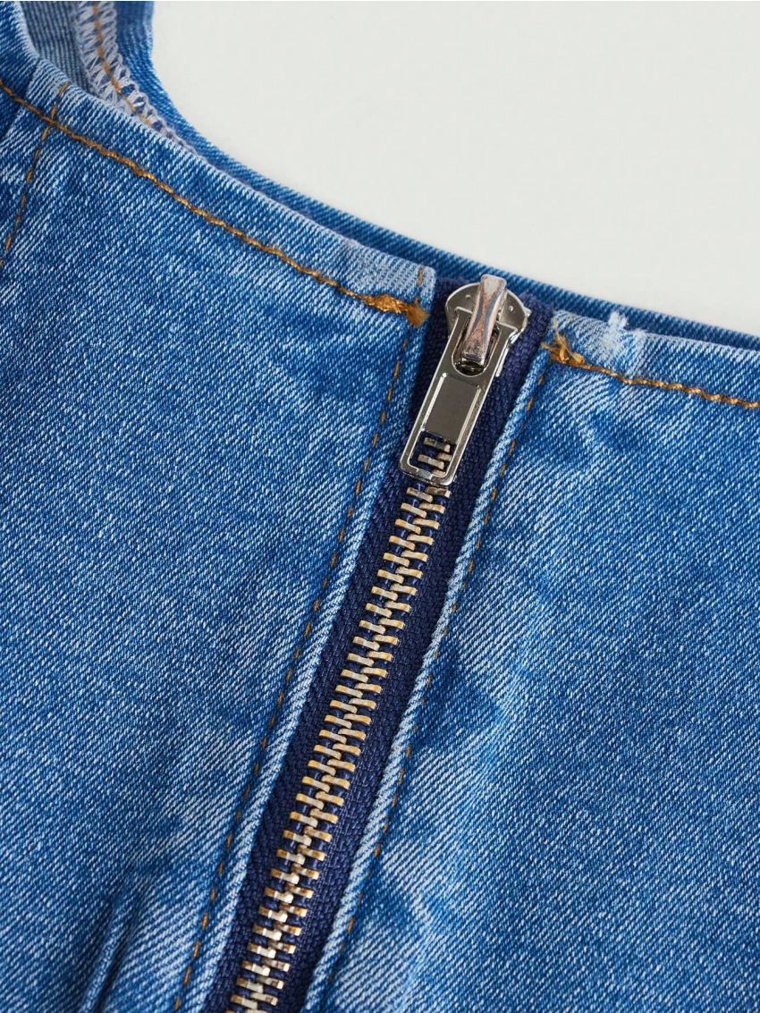 SHEIN Teen Girl Sun Print Curved Hem Denim Tank Top