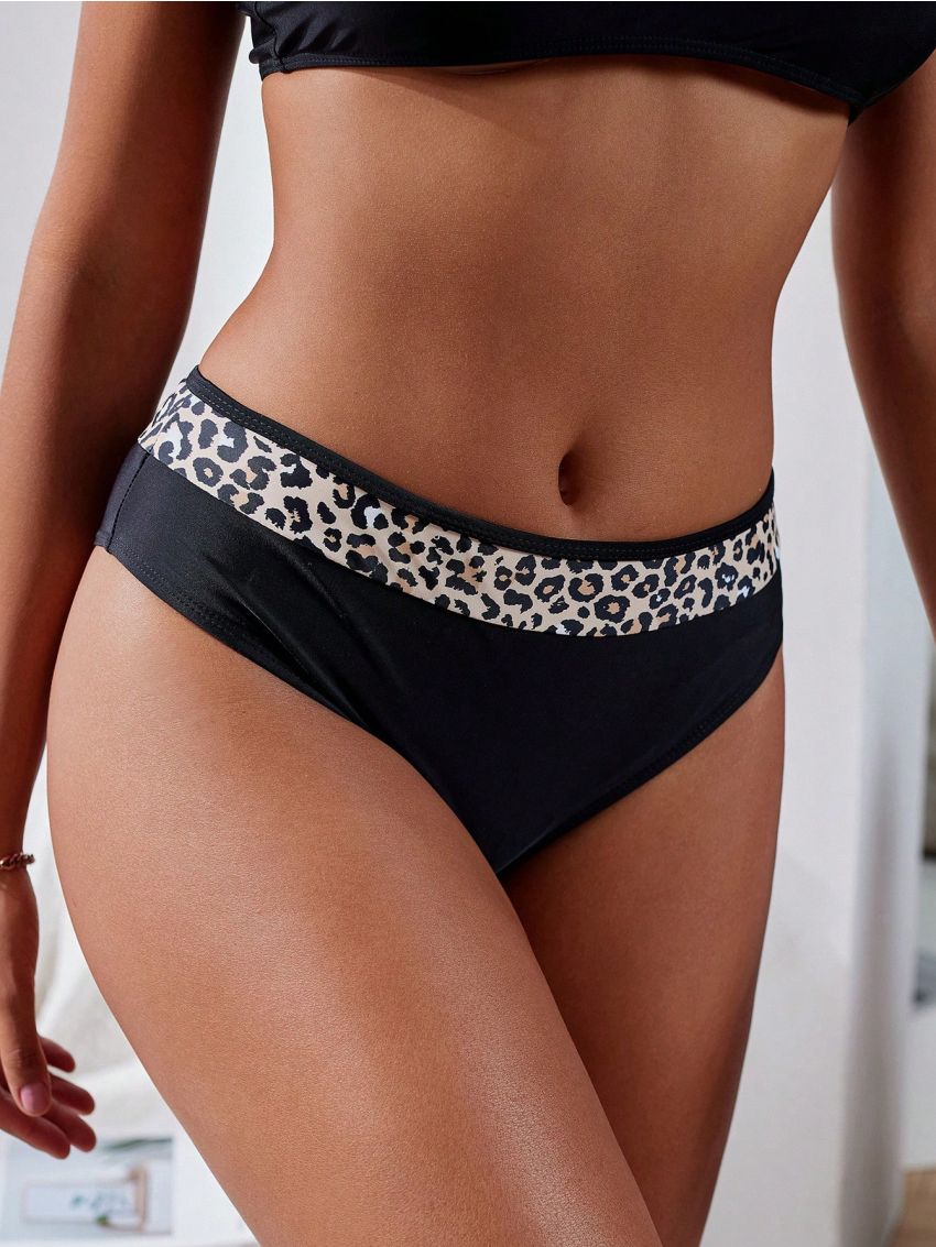 SHEIN Swim Vcay Women Fashionable Summer Leopard Print Bikini Bottom