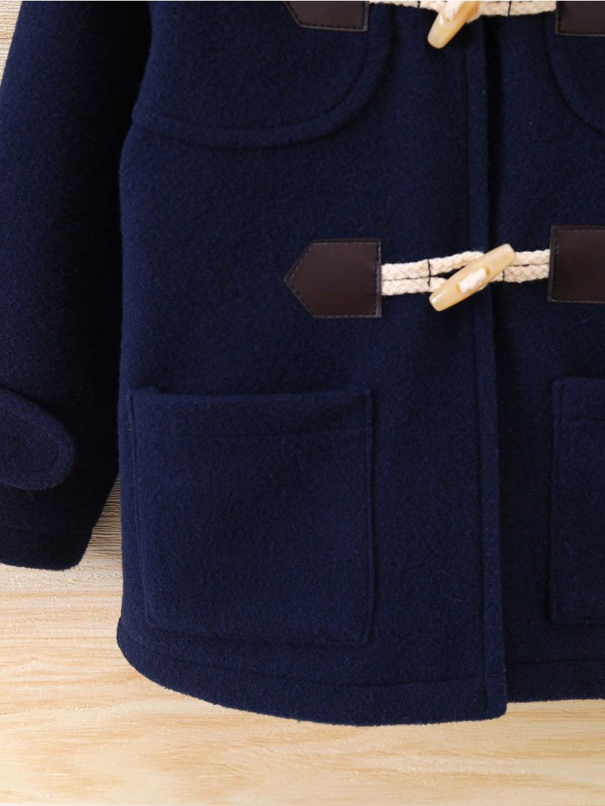 Young Girl Dual Pocket Hooded Duffle Overcoat