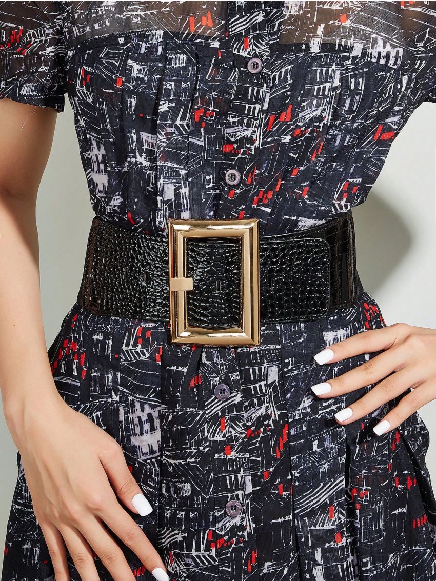 Round Ring & Rhinestone Decoration Elastic Waist Belt, All-match Accessory For Four Seasons