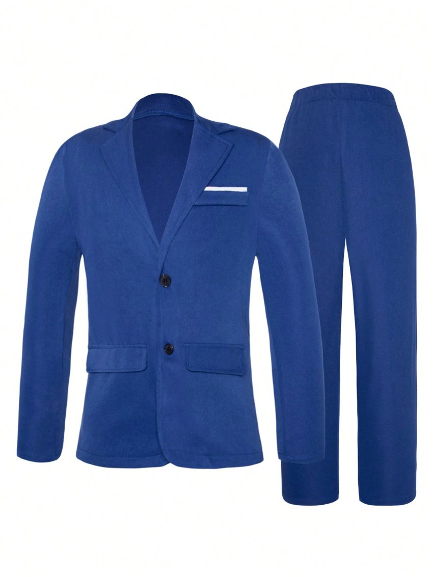 2pcs/Set Boys' Casual Turn Down Collar Detail Long Sleeve Suit Blazer And Pants Set, Suitable For Festivals In Fall And Winter Season