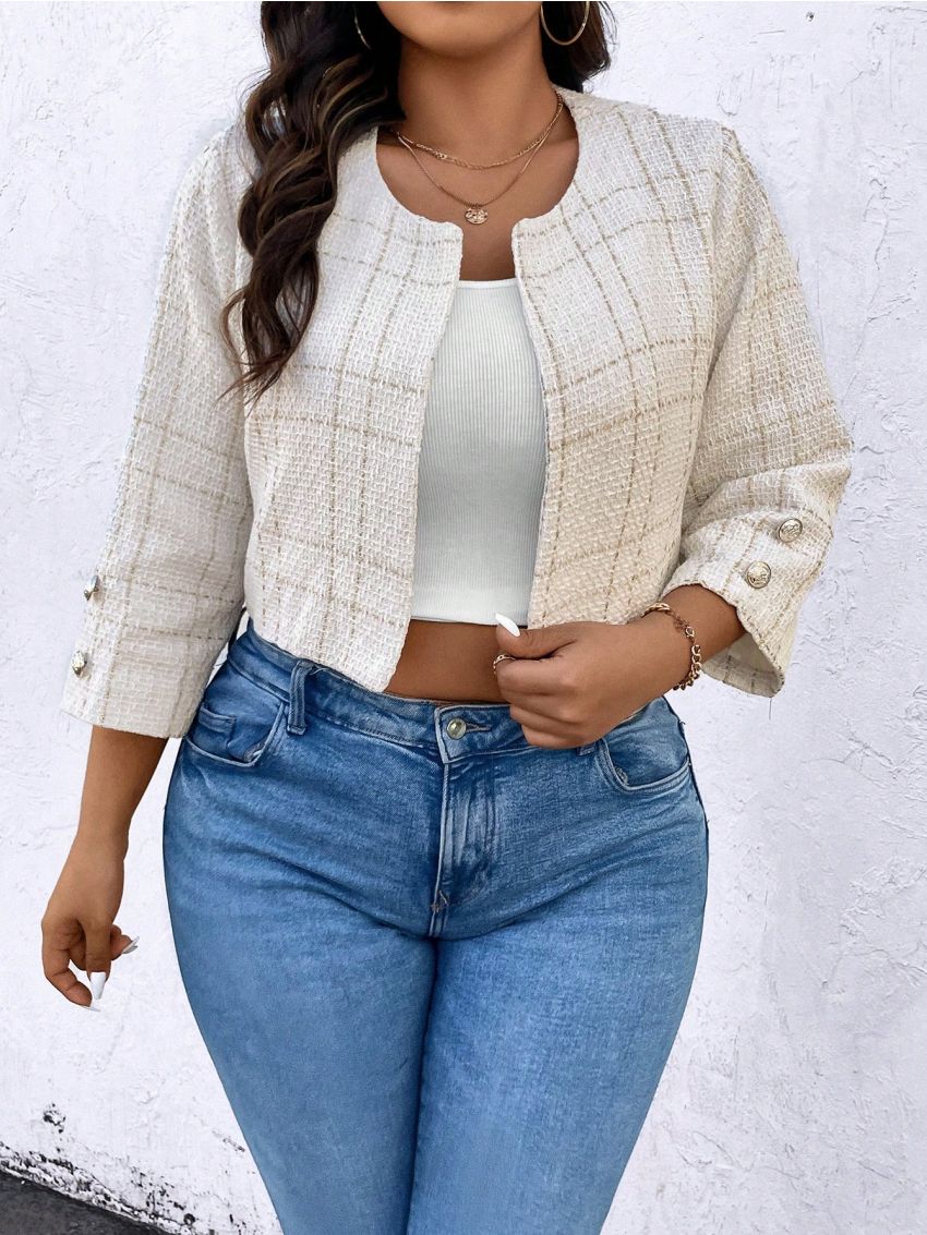 Plus Size Short Plaid Jacket