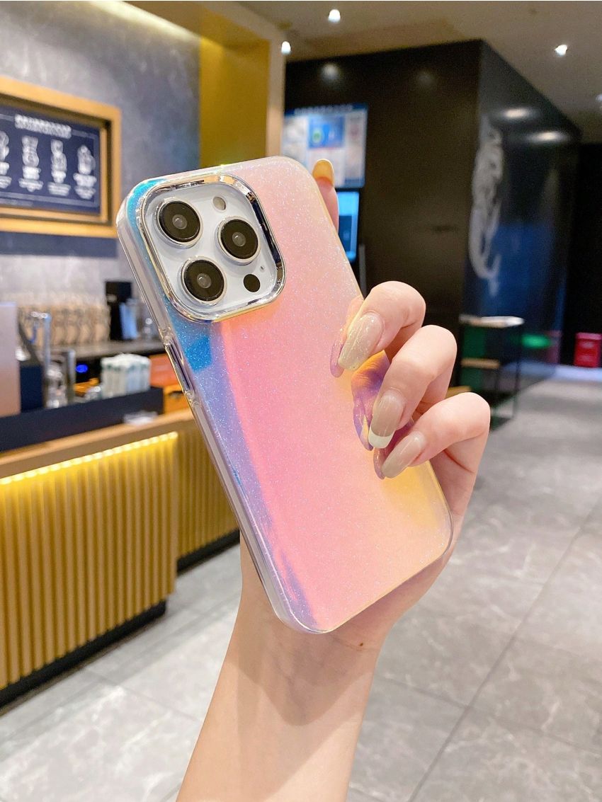 Gradient Imd Metal Frame Anti-drop Iphone Phone Case With Sparkling Glitter And Laser Powder