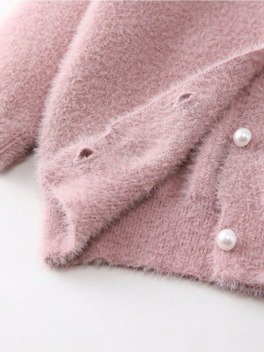 Boys' Solid Color Cardigan With Mushroom Edging