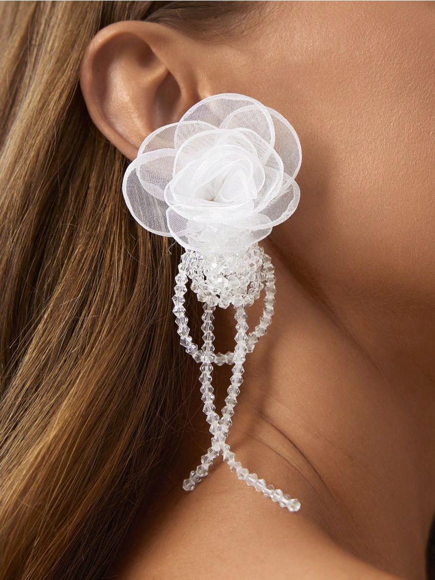 SHEIN Belle 1pair Fashionable Flower And Beaded Earrings