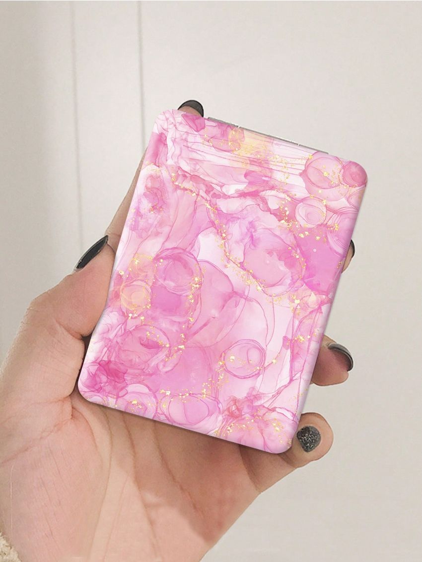 Maryam Alam Pink Marble Pattern Dual Sided Portable Mirror