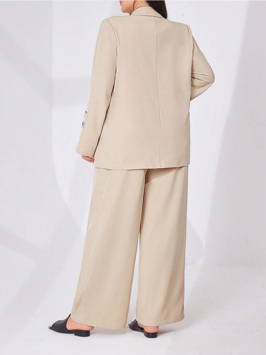 SHEIN Mulvari Plus Size Women's Letter Detail Houndstooth Blazer And Pants Set