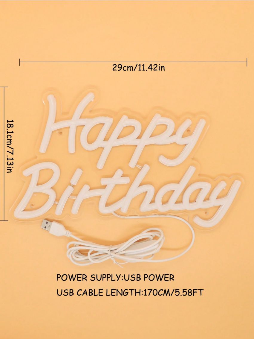 1pc Warm White Happy Birthday LED Wall Neon Sign Night Light For Party Decoration