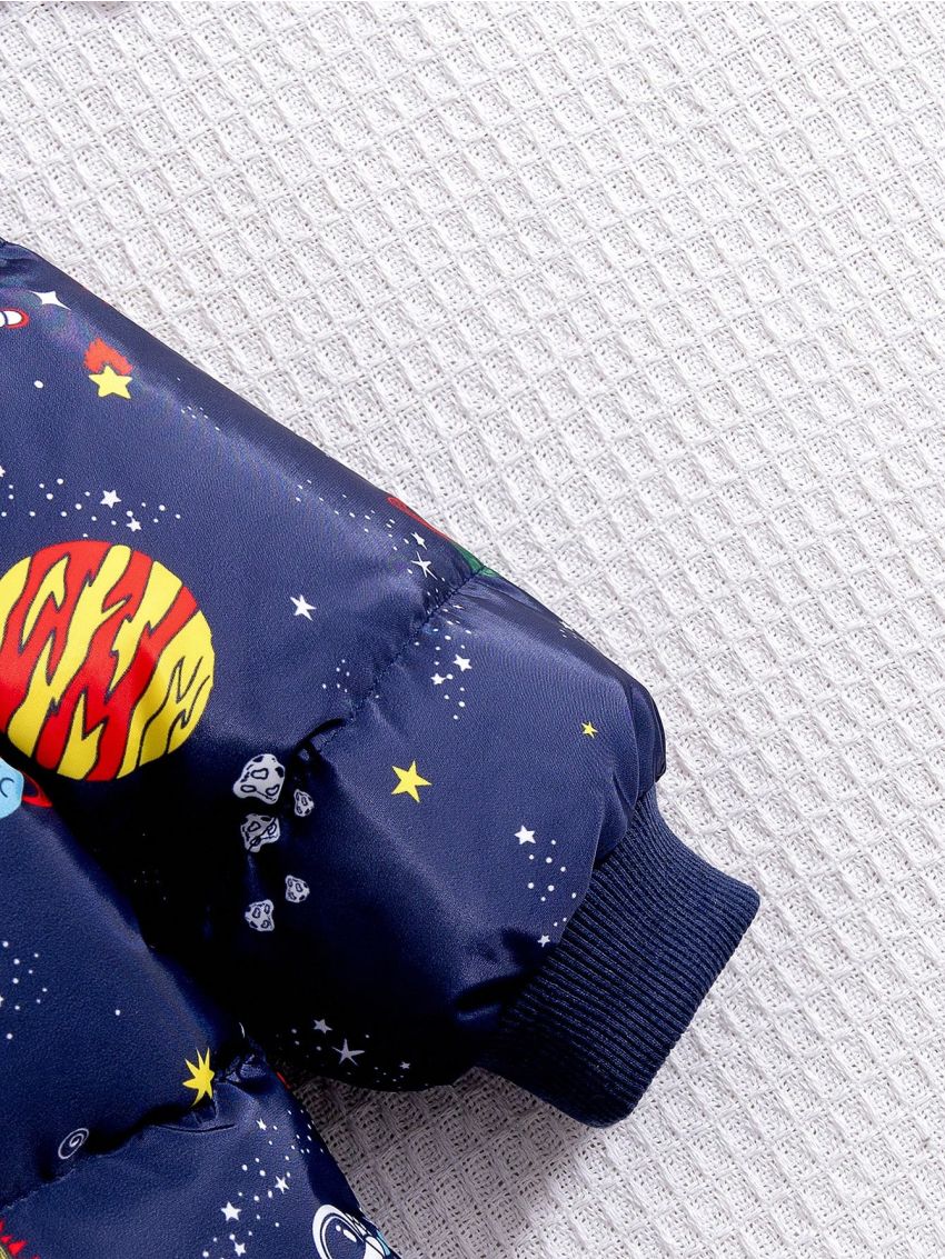 Toddler Boys' Space Print Hooded Down Jacket With Zipper