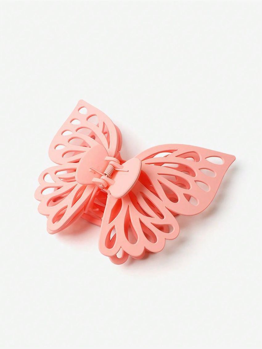 1pc Large Double Layer Hollow Out Butterfly Hair Clip For Women, Shark Style Matte Hair Claw Styling Tool
