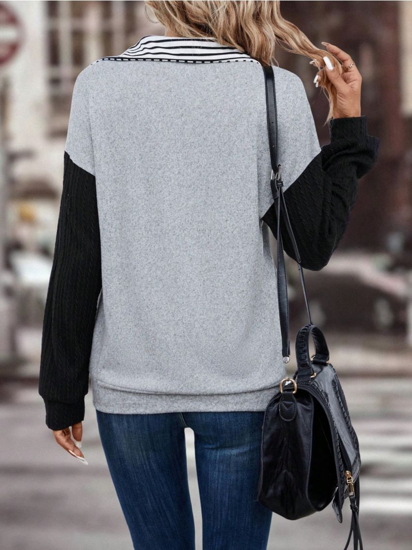 SHEIN LUNE Striped Print Drop Shoulder 2 In 1 Sweatshirt