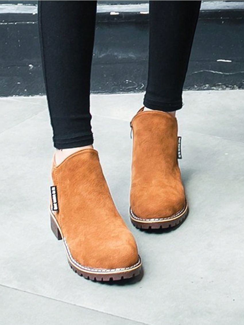 Women's Vintage Suede Square Heel Fashion Boots With Pointed Toe And Low Heel, Autumn/winter