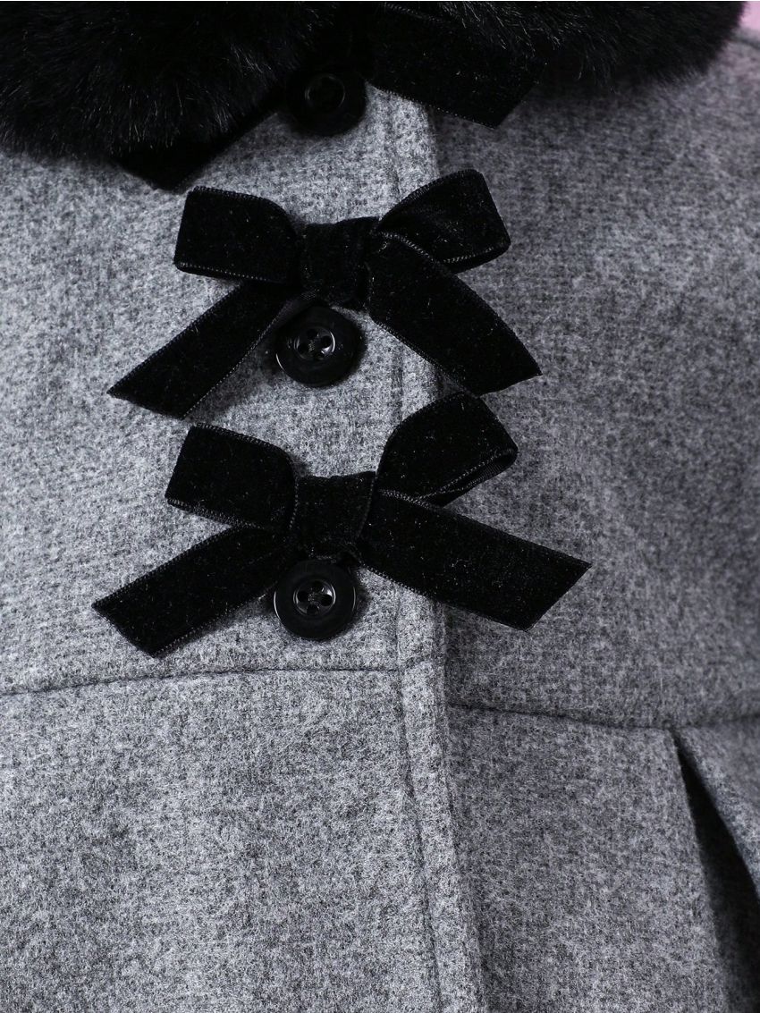 Baby Girl Fuzzy Cuff Bow Front Overcoat & Hat