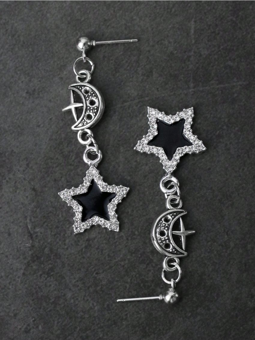 Goth 1 pair European And American Gothic Style Black Dripping Oil Rhinestone Star Pendant Earrings