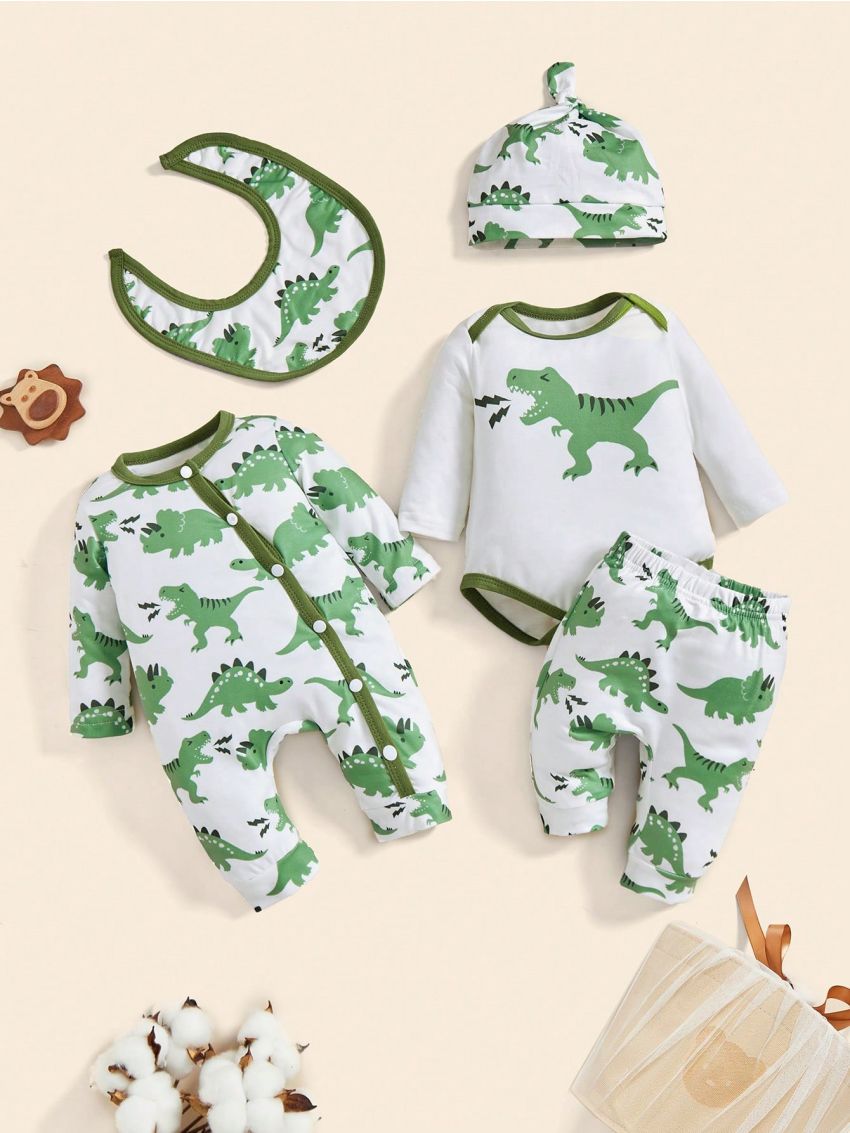 SHEIN 6pcs/Set Baby Boys' Cute Dinosaur Printed Casual Home Wear & Everyday Gift Set