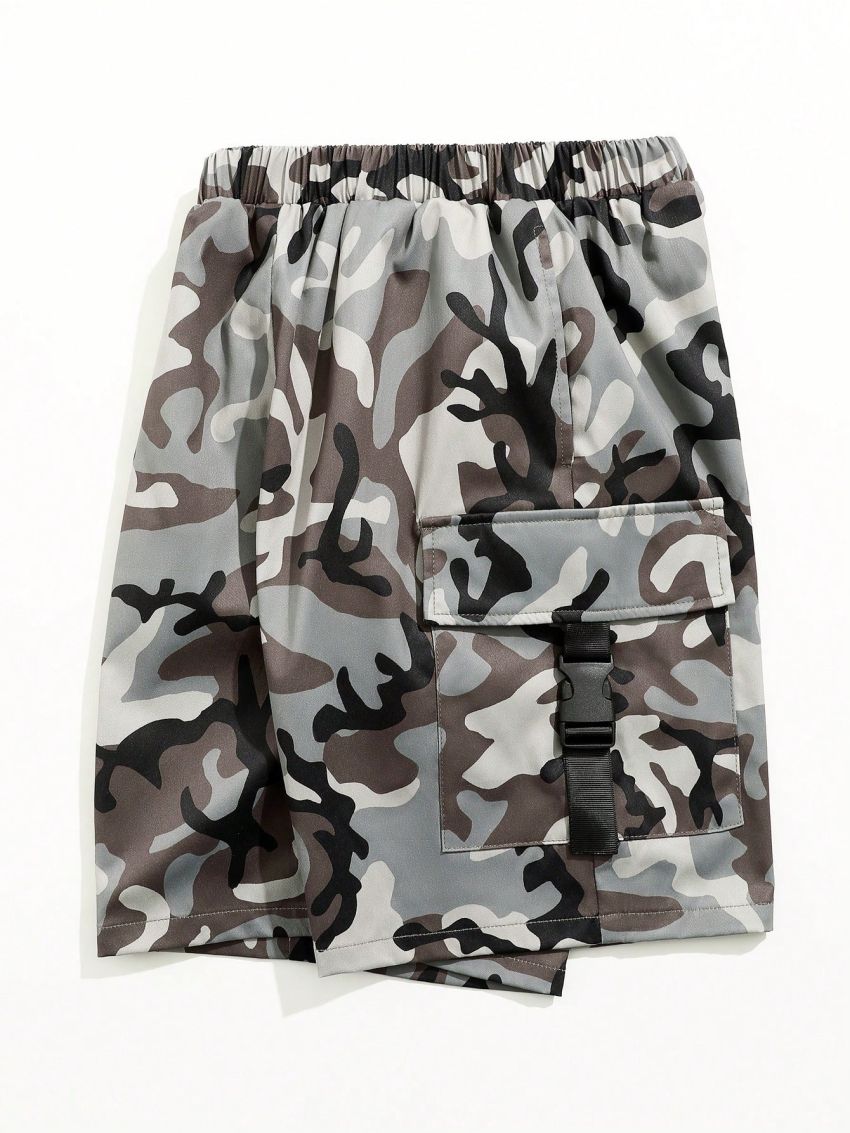 SHEIN Tween Boys Casual Camouflage Print Pattern Patch Pocket Woven Shorts